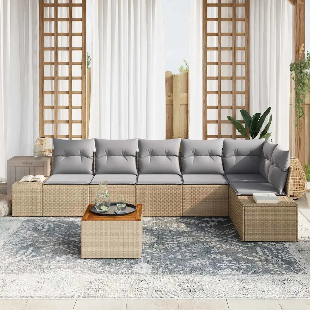 Set Divano da Giardino 7 pcs Beige e Grigio Chiaro polyrattan