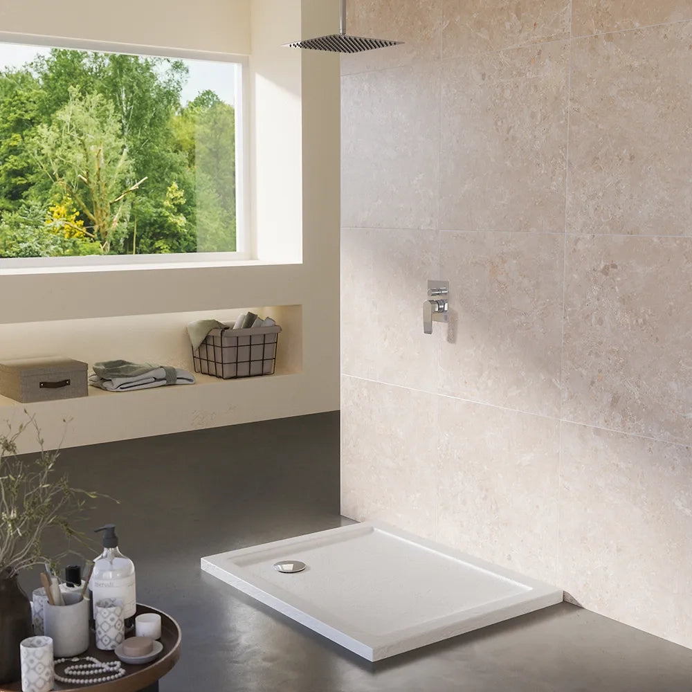 Piatto doccia 80x90 effetto pietra bianco in acrilico altezza slim | Petra