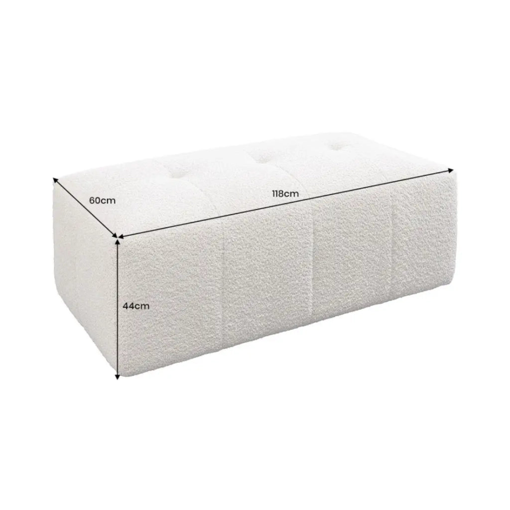 Pouf IMPERIA bianco champagne – Pouf classico in tessuto bouclé
