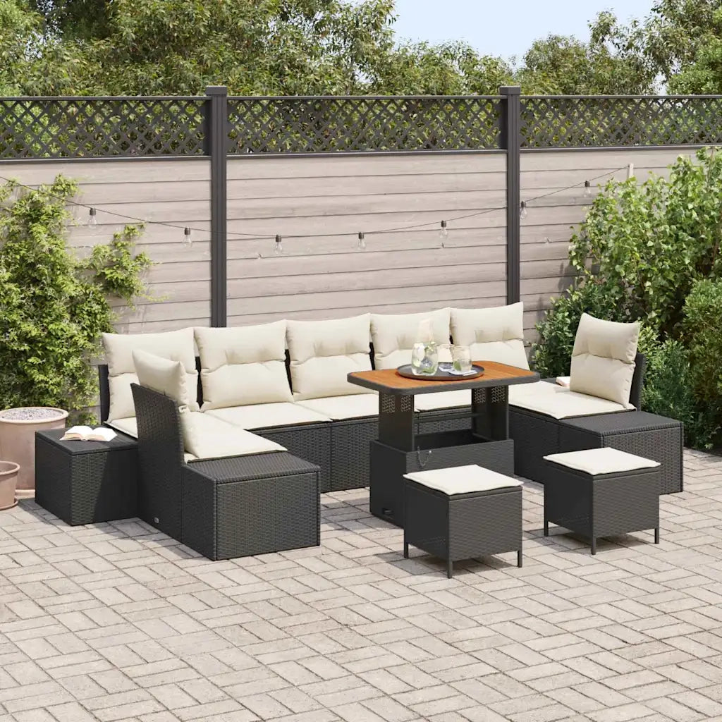 Set Divano da Giardino con cuscino 10 pcs Nero polyrattan 3362770