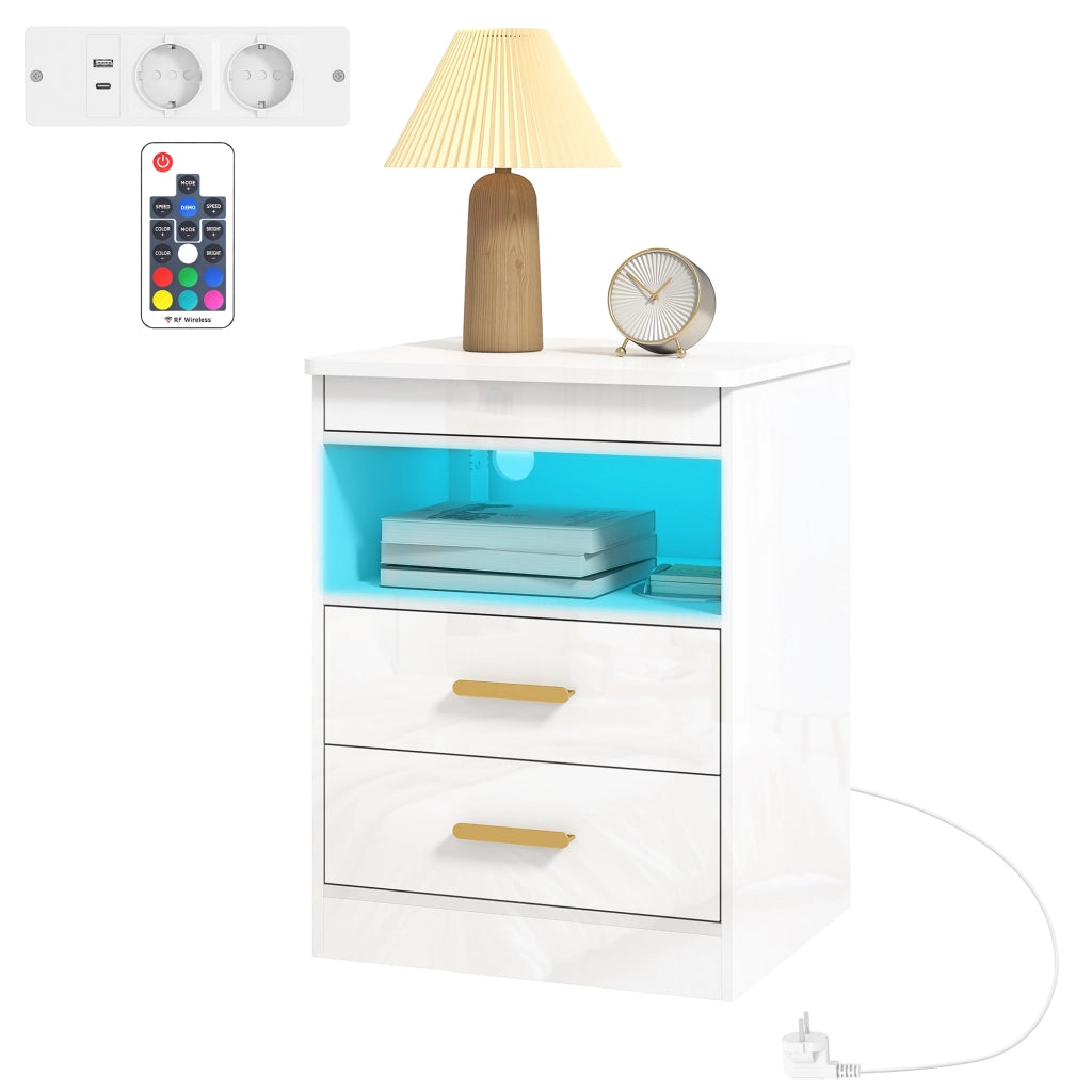 Comodino con ricarica LED RGB ¨C Xylo ¨C lucido bianco