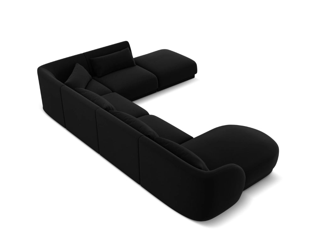 Cosmopolitan Design - Divano panoramico destro "Tulum" 6 posti in velluto nero 