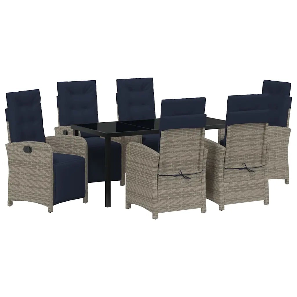 Set da Pranzo per Giardino con cuscino 7 pcs Grigio polyrattan