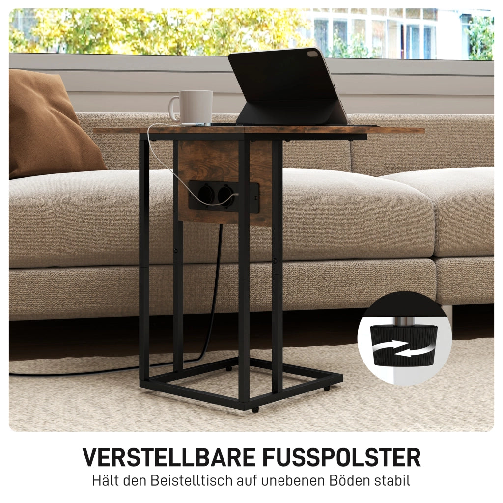 Tavolino pieghevole con USB ¨C ZephMum ¨C Marrone, Metallo, 39x29x57 cm