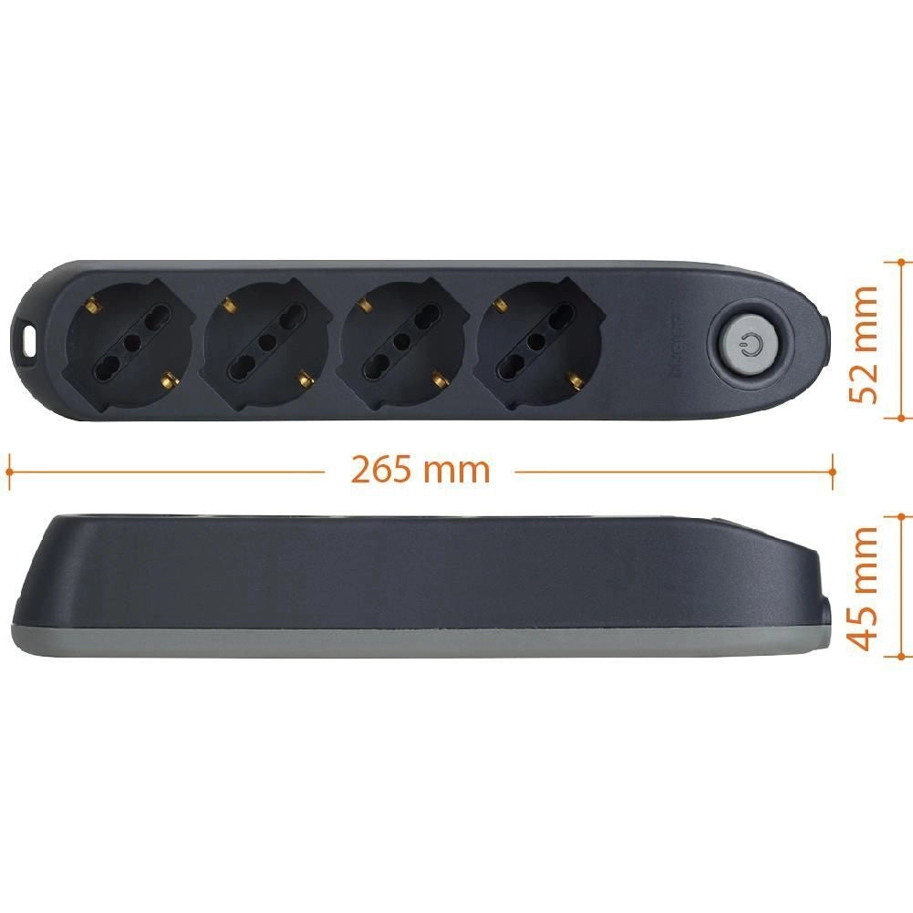 BTicino 3684GB Poker Ciabatta Multipresa 4 Prese Universali 2P+T 16A 1,5m Interruttore di Sicurezza colore Grigio