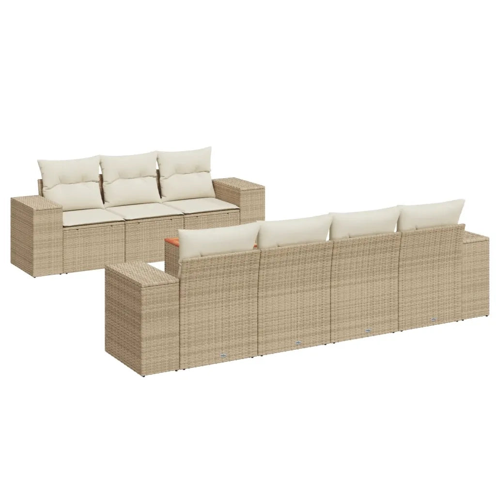 Set Divano da Giardino 8 pz con Cuscini Beige in Polyrattan 3225351