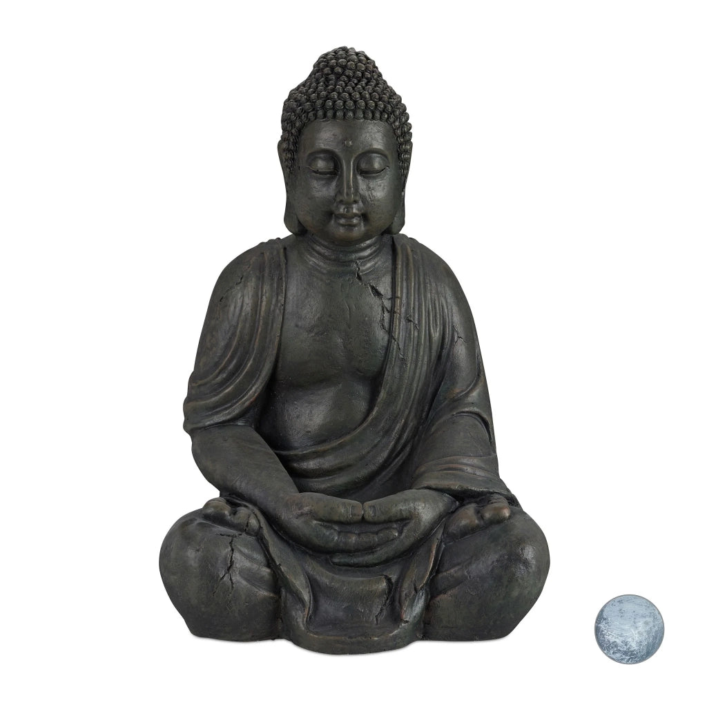 Statua di Buddha seduto meditazione 70 x 45 x 35 cm portafortuna decorativa per giardino e soggiorno in poliresina grigia 13_0005506