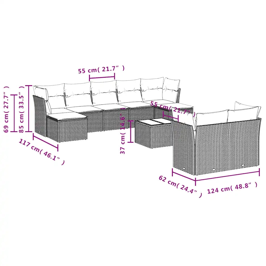 Set Divani da Giardino 10pz con Cuscini in Polyrattan Marrone 3218323