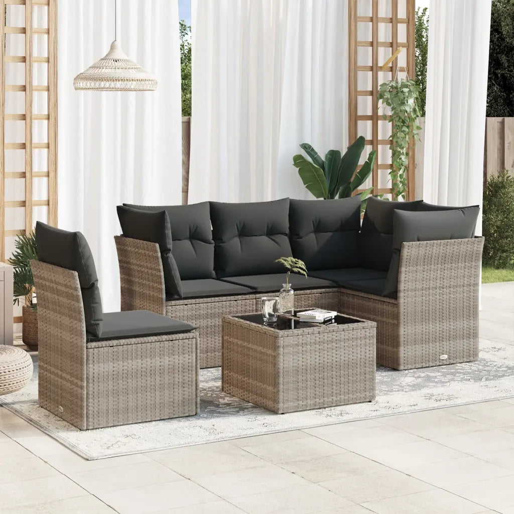 Set Divano da Giardino 6pz con Cuscini Grigio Chiaro Polyrattan 3217652