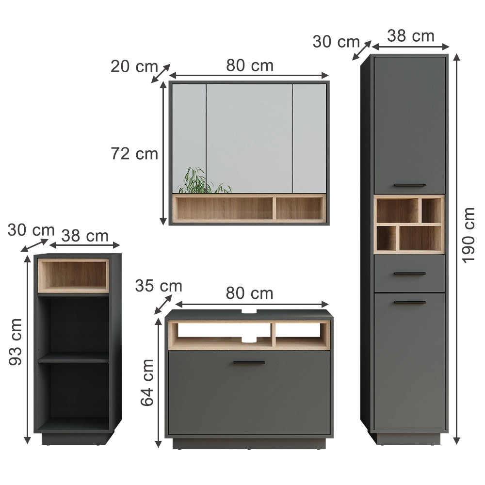 Vicco Set di mobili da bagno Antracite/Sonoma Set 4