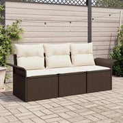 Set di divani con cuscino 3 pcs Marrone e Crema polyrattan