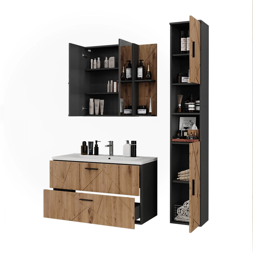Vicco Set di mobili da bagno Antracite/Artisan 4 parti