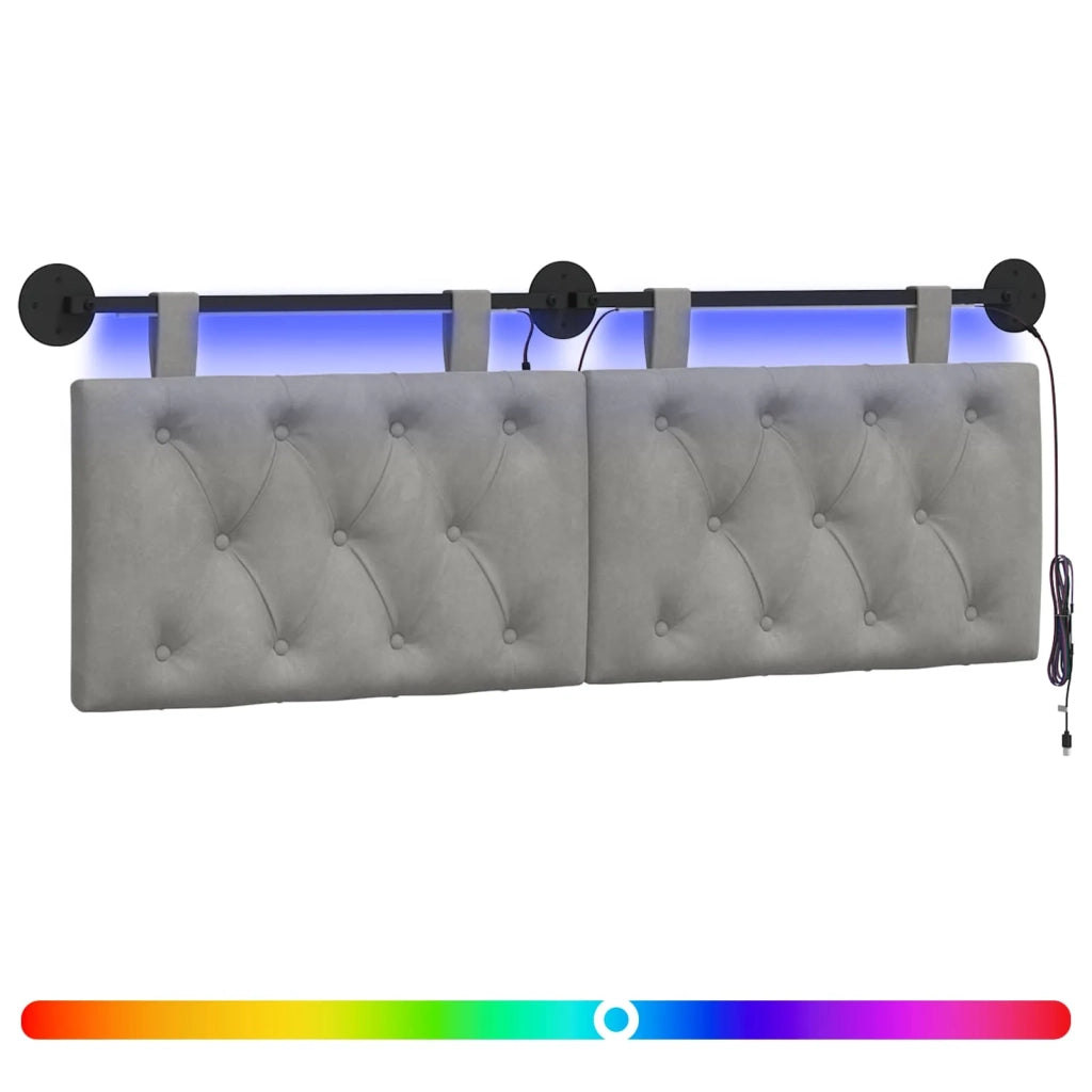 Testiera | Testata sospesa Con luce LED Grigio Chiaro Velluto