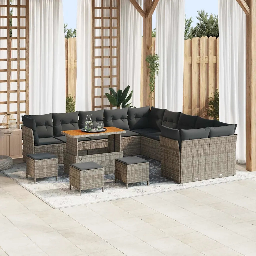 Set Divano da Giardino 14 pcs Grigio polyrattan