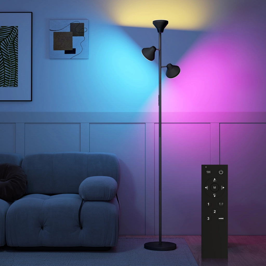 Lampada da Terra con 3 Teste Regolabili ¨C Xylo ¨C Telecomando Timer Acciaio Plastica ?25x170cm Nero
