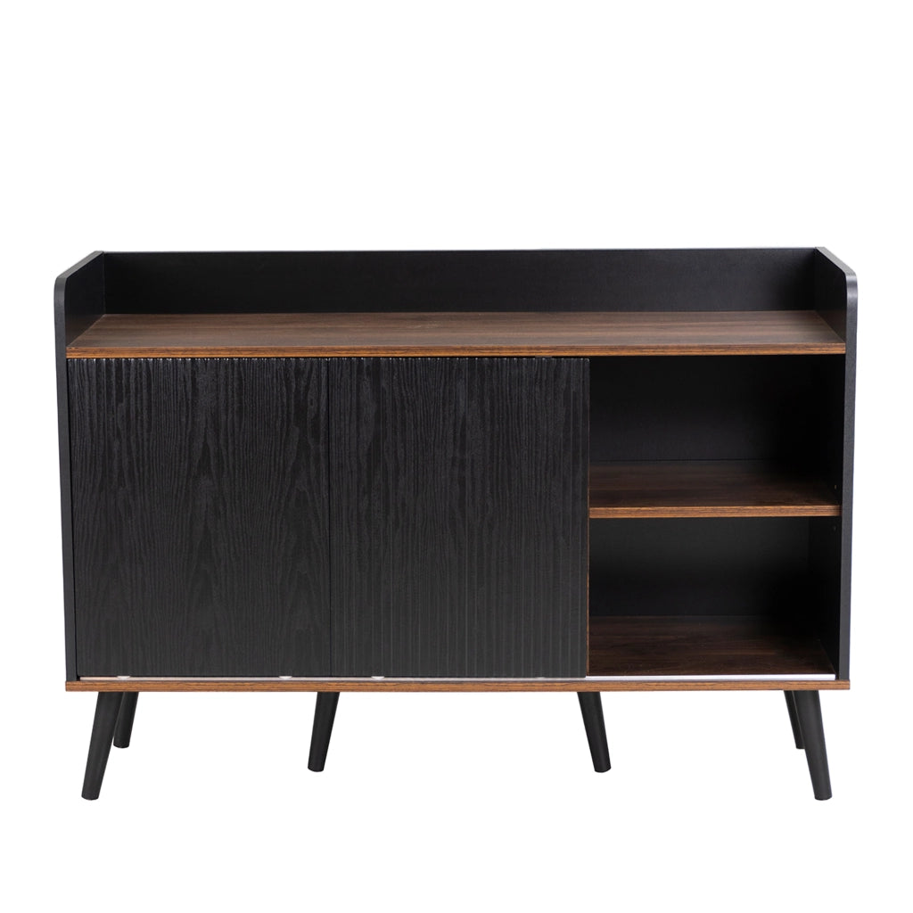 OKWISH Credenza con 2 Ante Scorrevoli e 3 Cassetti, Ripiani Regolabili, per Soggiorno o Ingresso, Nero 117,5×40×80 cm
