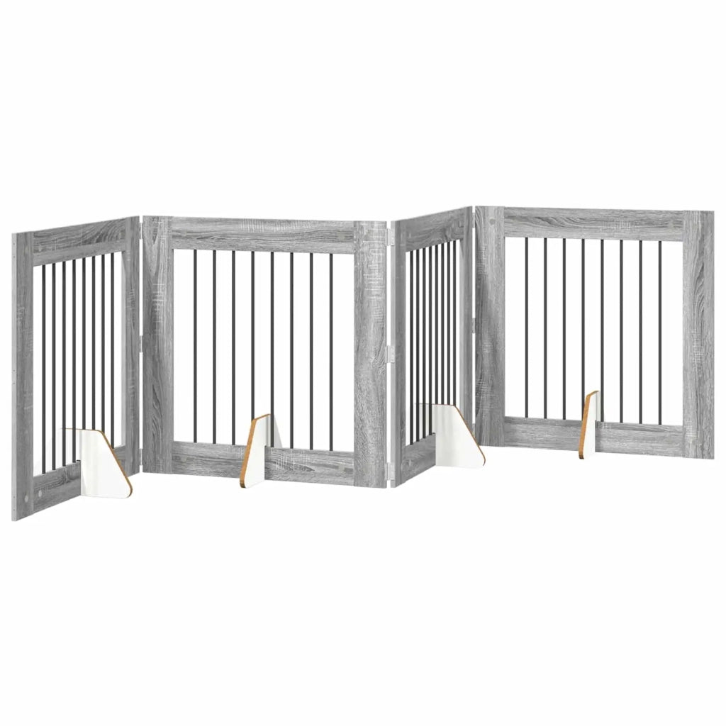 Cancello per cani pieghevole con supporti 4 pz Sonoma grigio 892082
