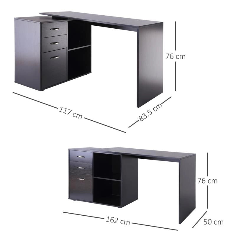 SCRIVANIA AD ANGOLO CON CASSETTIERA FORMA A L NERO