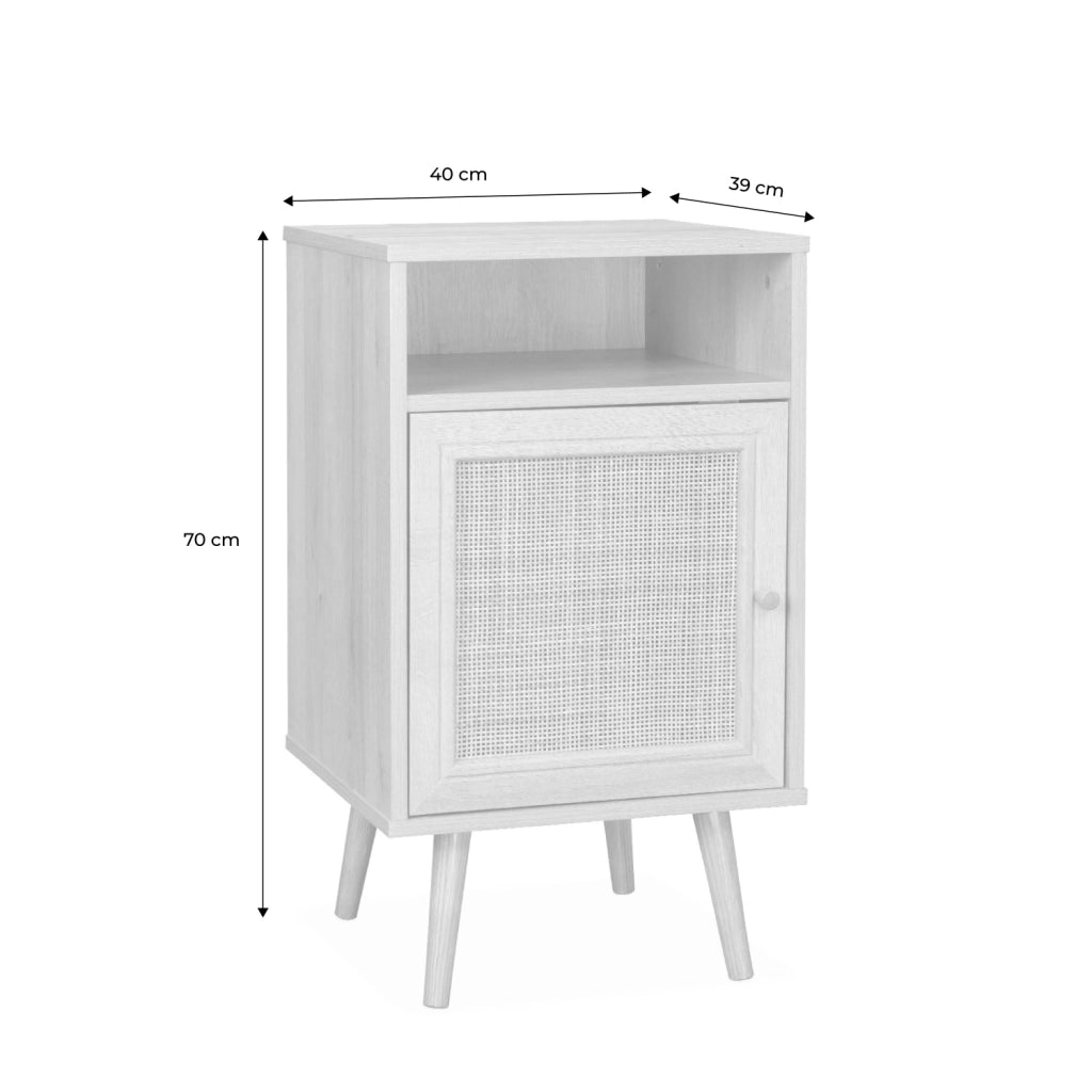 Comodino scandinavo in vimini, verde celadon