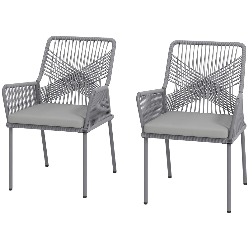 Lotto di 2 Sedie da Giardino; Schienale e Braccioli Ampi; Cuscini Sfoderabili; per Balcone e Terrazza; Rattan; Grigio Scuro