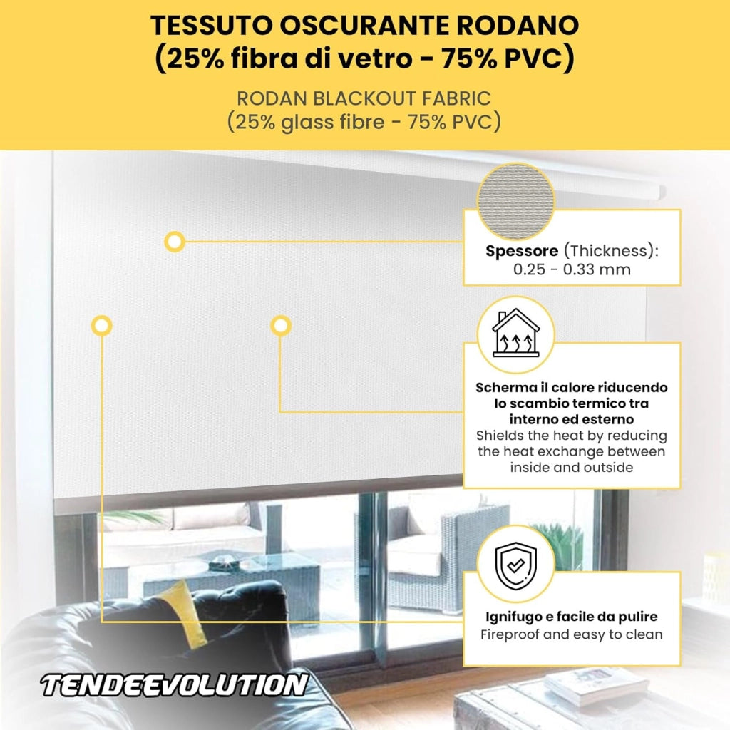 Tenda a Rullo Su Misura RODANO OSCURANTE - Larghezza 2,50m x Altezza 3m - Colore Bianco 1 - Ideale per Interni ed Esterni