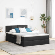 Letto con contenitore e LED con led Nero 140 x 190 cm Tessuto