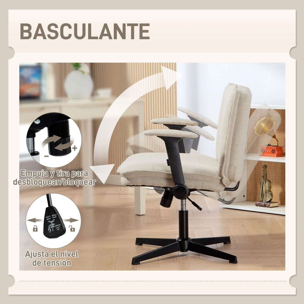 Sedia da Ufficio con Braccioli Abatibili e Schienale Regolabile ¨C Minimal ¨C Crema