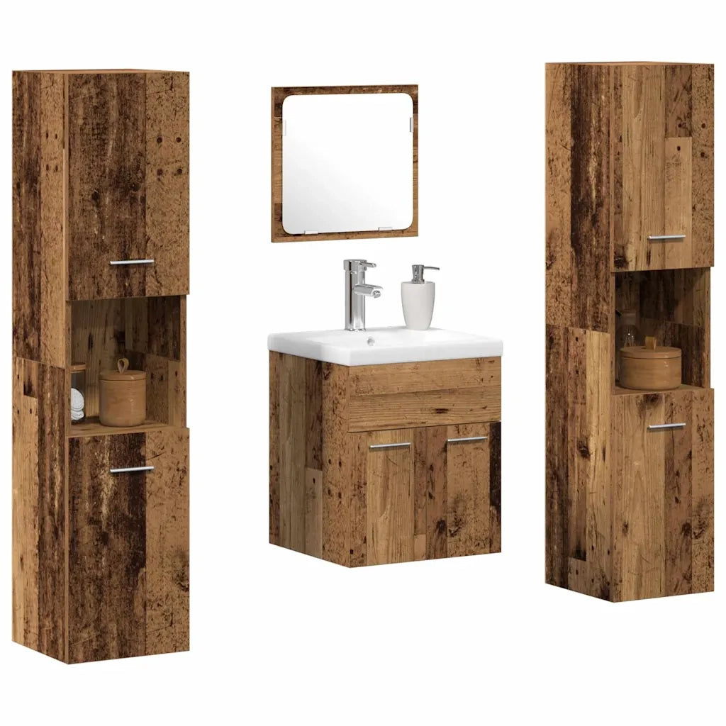 Set di mobili per il bagno con lo scaffale 4 pcs Legno vecchio 3332564