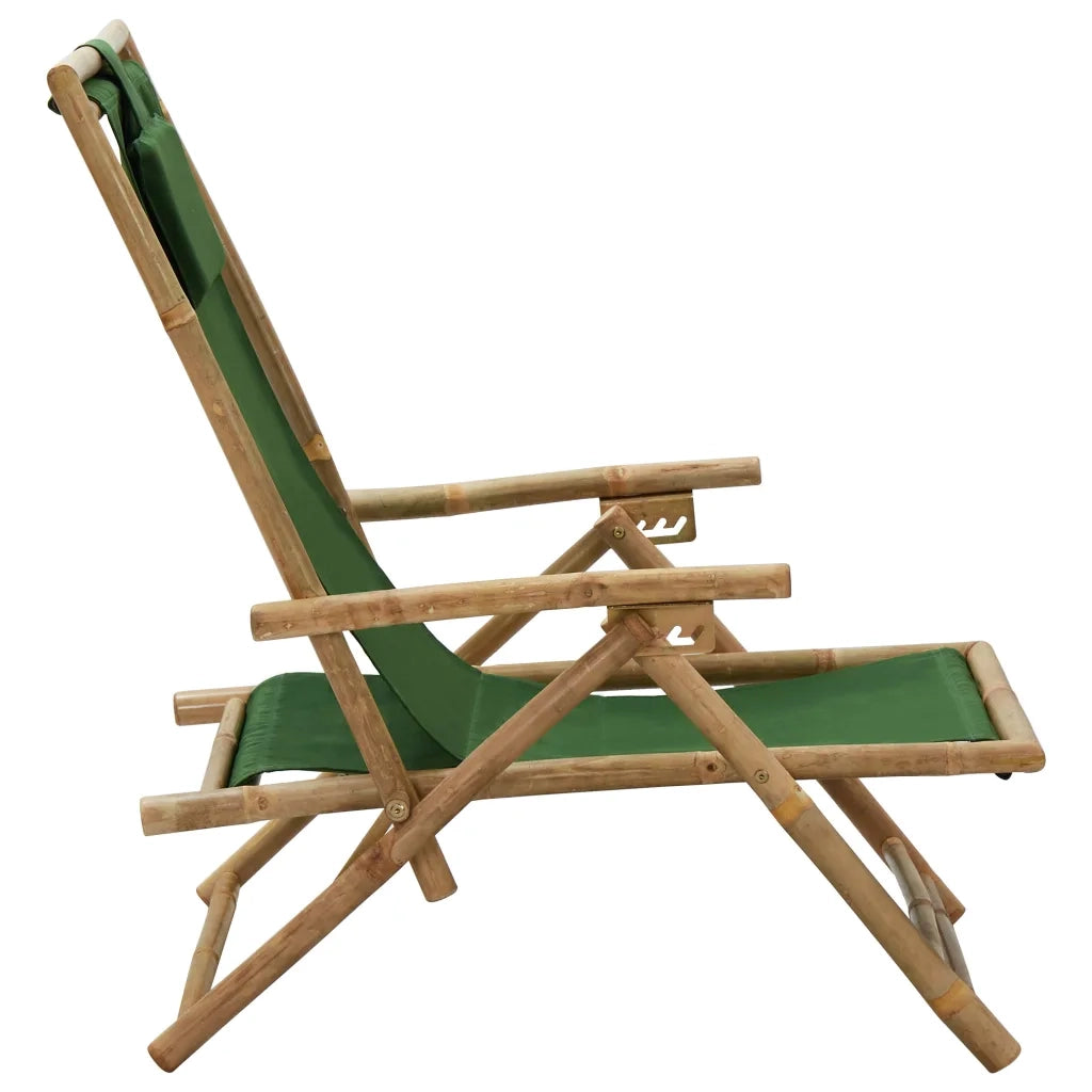 Sedia Relax Reclinabile Verde in Bambù e Tessuto 313027
