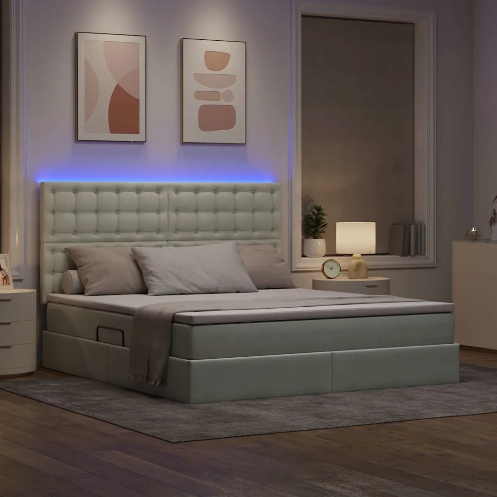 Letto con contenitore e LED Grigio chiaro 160 x 200 cm Velluto