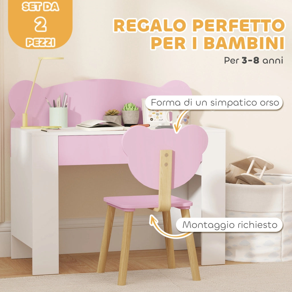 Scrivania Bambini con Sedia e Cassetto ¨C zephmum ¨C Rosa