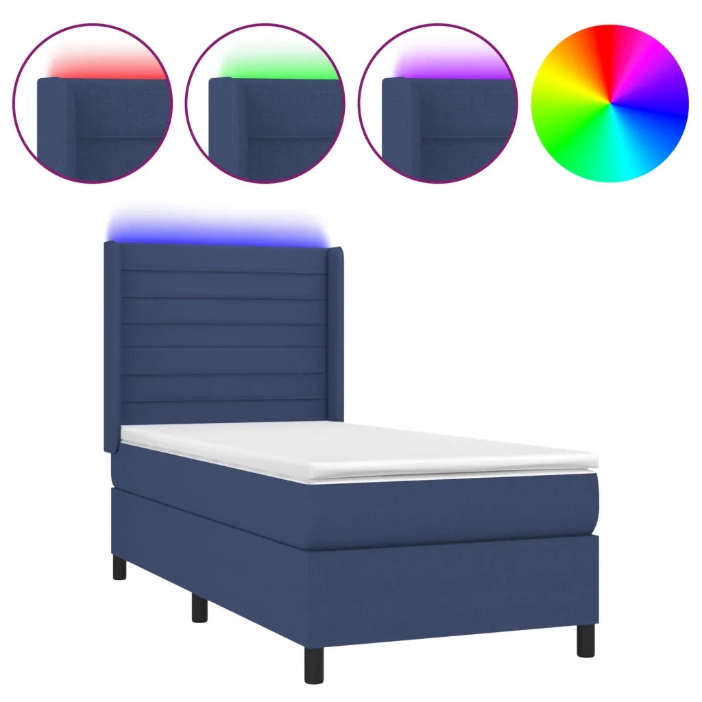 Letto a Molle con Materasso e LED Blu 90x190 cm in Tessuto 3138363