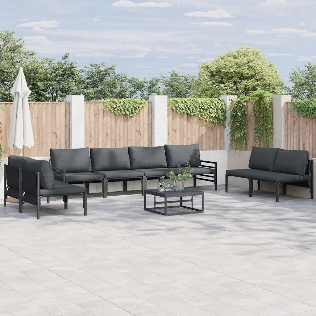 Set Divano da Giardino con cuscino 8 pcs Nero Acciaio