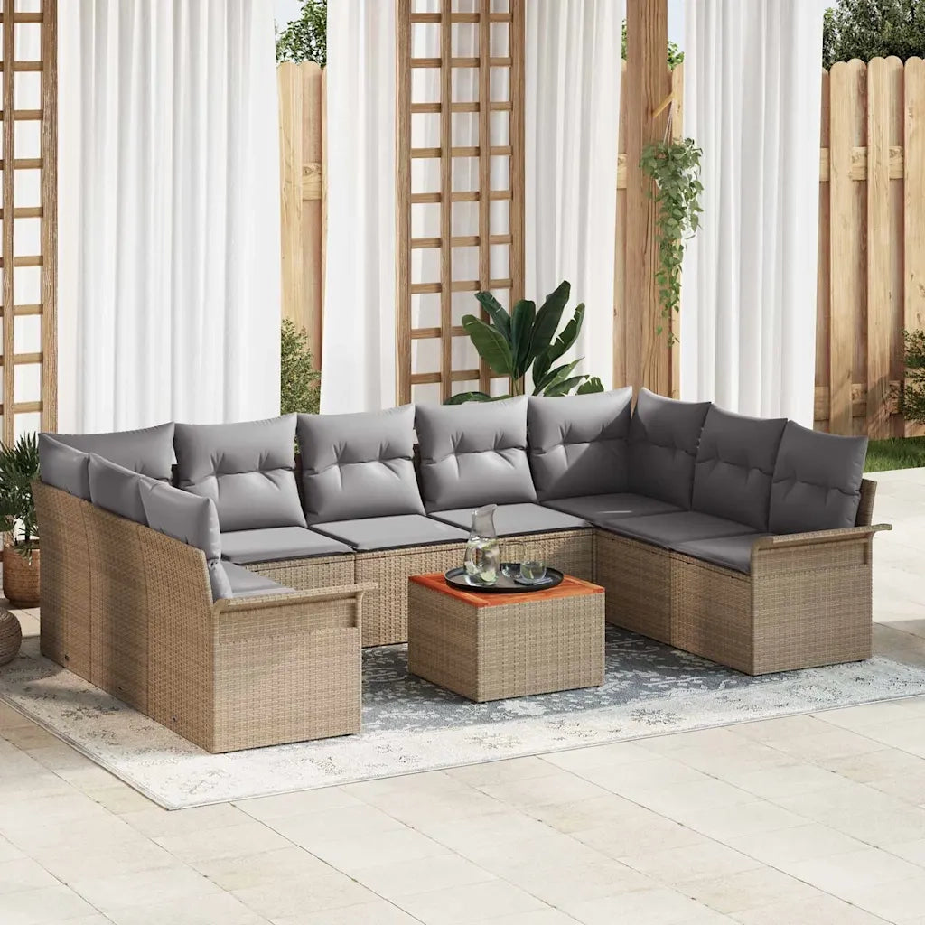 Set Divano da Giardino con cuscino 10 pcs Beige polyrattan 3347371
