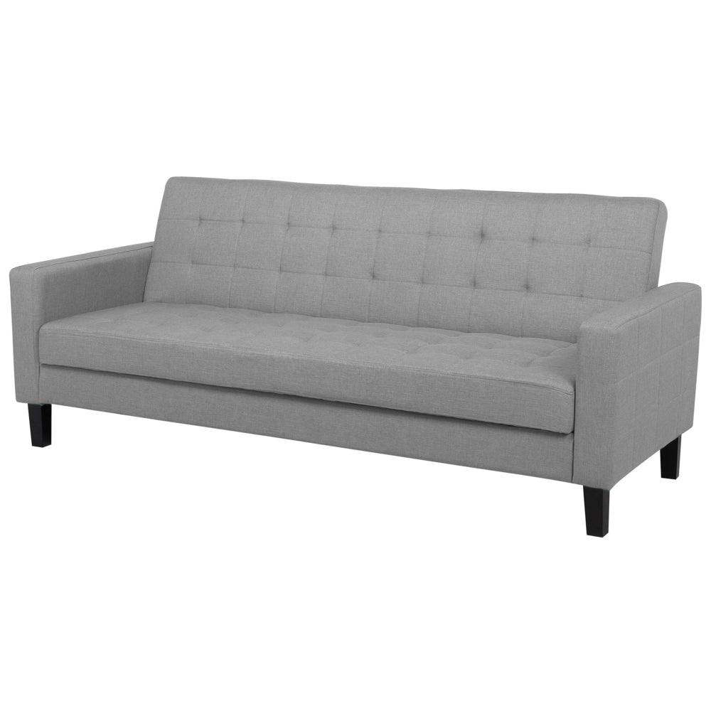 Divano Letto In Tessuto Grigio Chiaro A 3 Posti Imbottito Trapuntato Click Clack