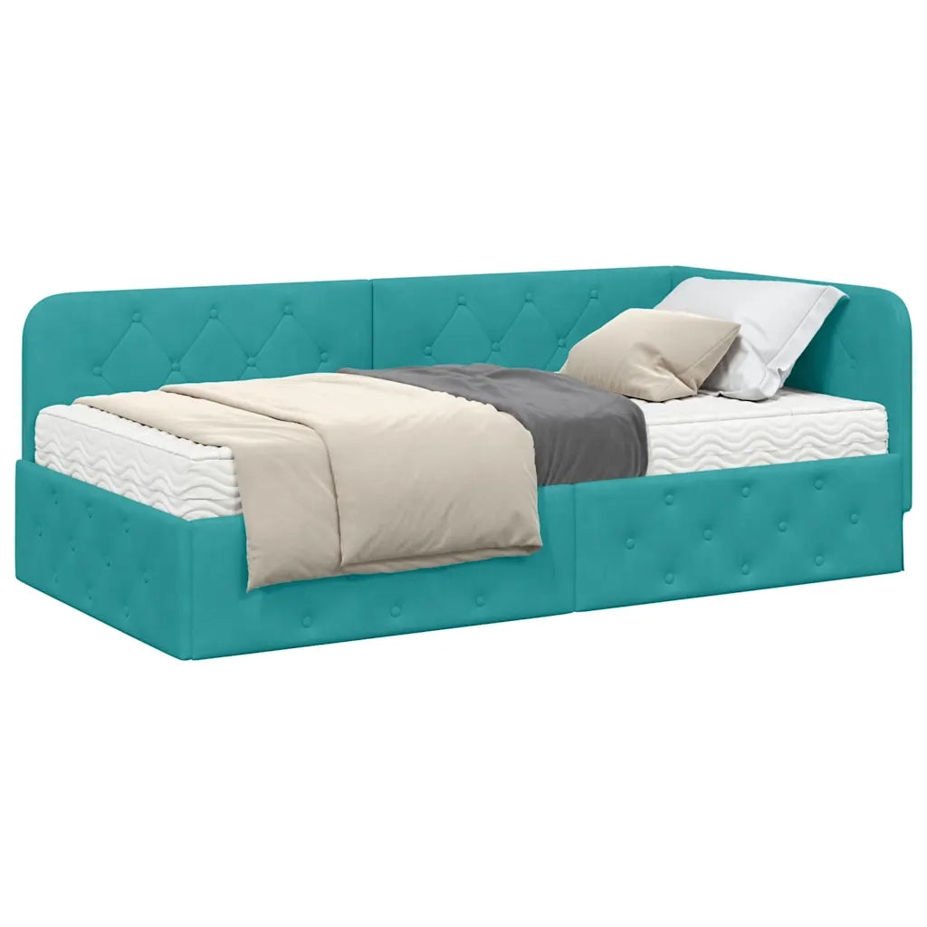 Cornice del letto ad angolo Turchese 100 x 200 cm Velluto