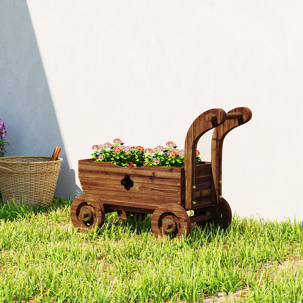 Fioriera Carretto Legno ¨C Xylo ¨C 4 Ruote 68x38x52cm Marrone