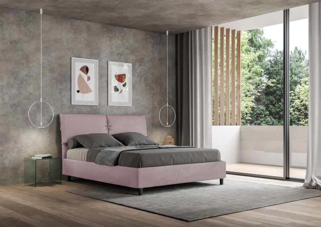 BS COM Letto matrimoniale senza rete imbottito 160x210 microfibra glicine