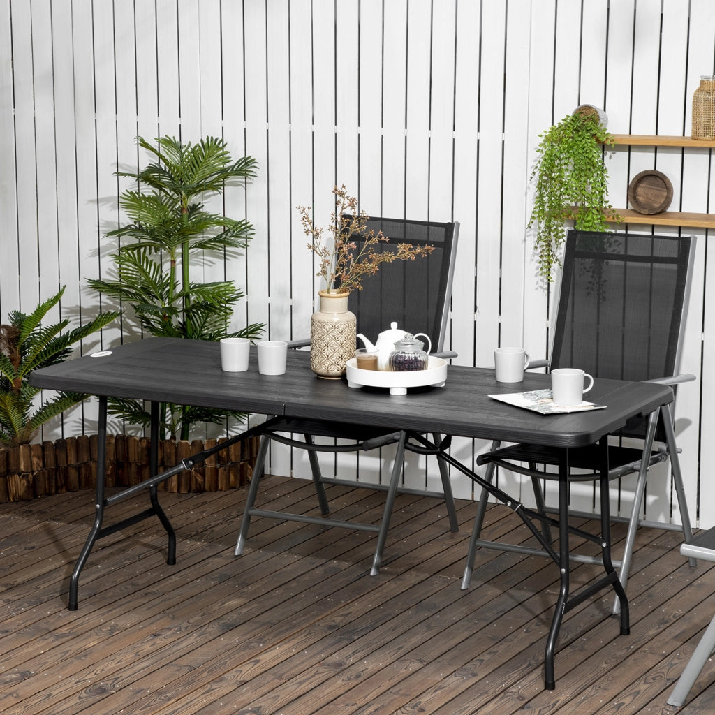 Tavolo da Giardino Pieghevole per 6 Persone in Acciaio e HDPE, 180x75.5x73cm, Grigio Scuro
