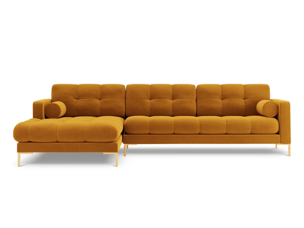 Cosmopolitan Design - Divano angolare sinistro "Bali" 5 posti in velluto giallo 