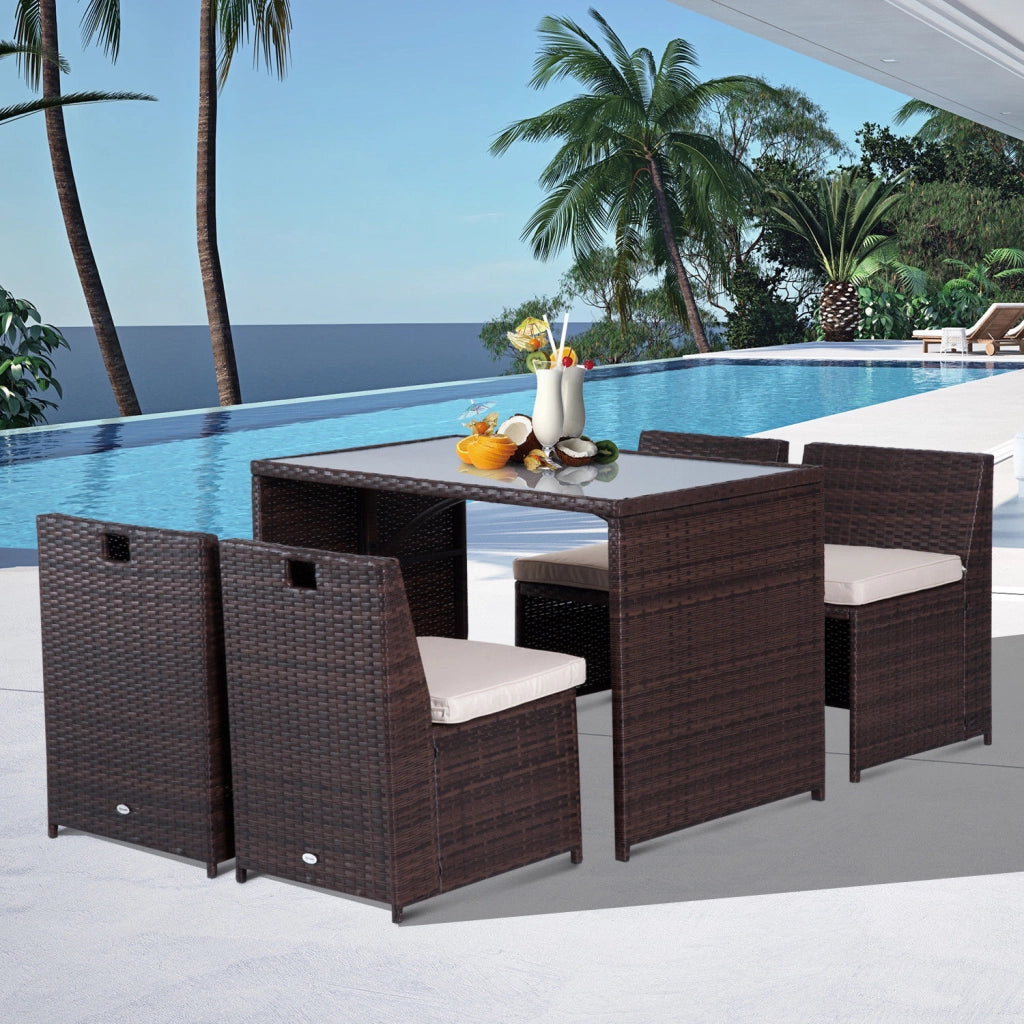 Set Giardino Polyrattan 5 Pezzi ¨C Minimal ¨C Marrone+Khaki 4 Posti