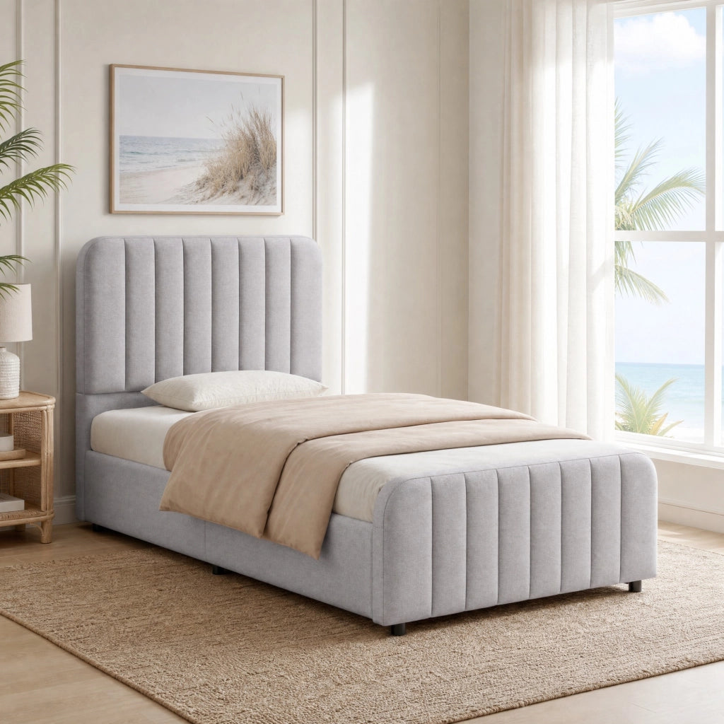 LETTO Contenitore 90x200 cm con rete sollevabile Grigio in lino