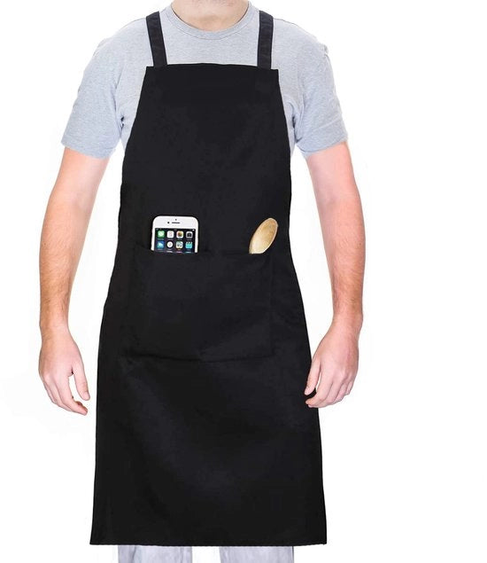 Schort acqua resistente con taschini, grembiule da cucina nero, grembiule BBQ per uomo e donna