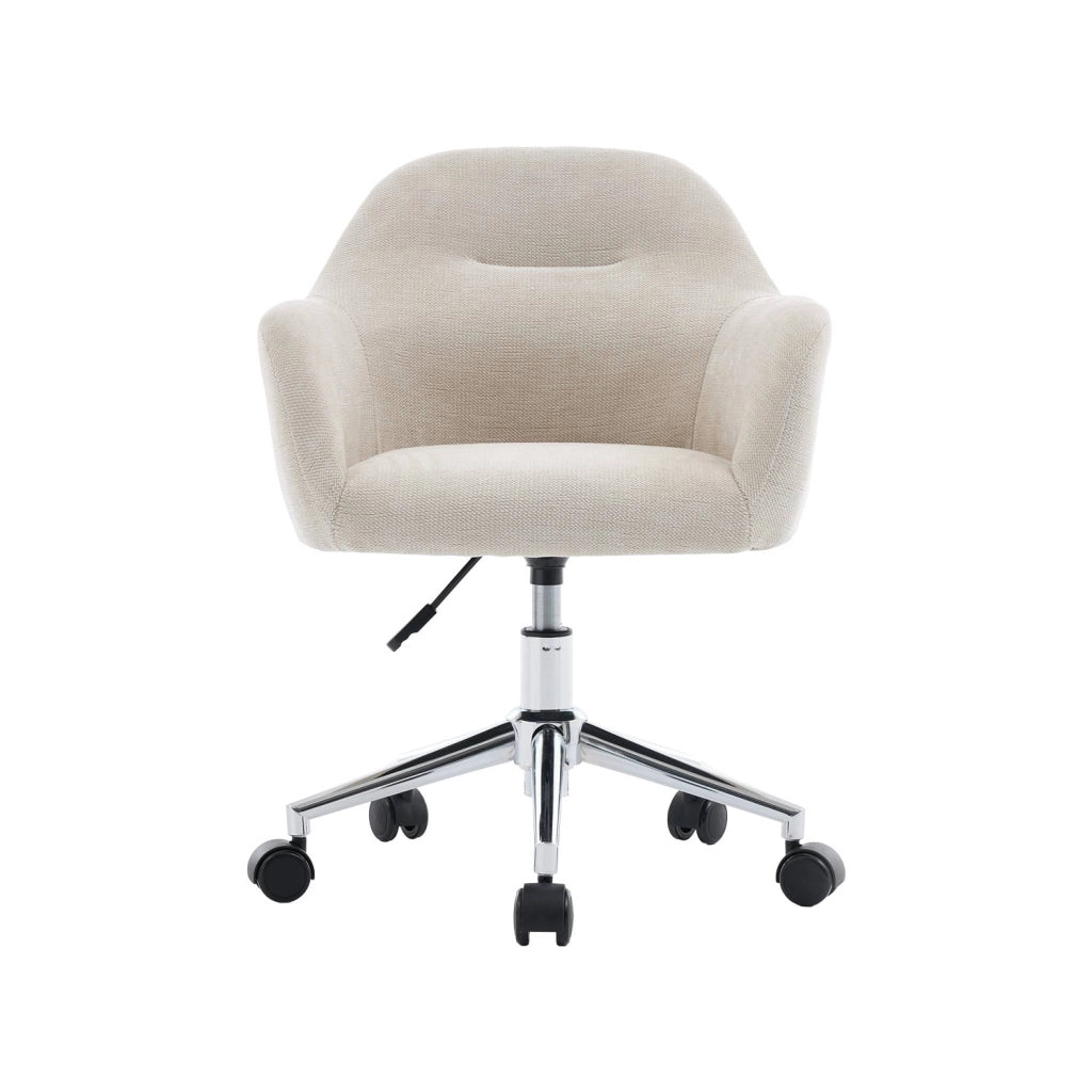 Sedia da ufficio in ciniglia regolabile per bambini con ruote, beige