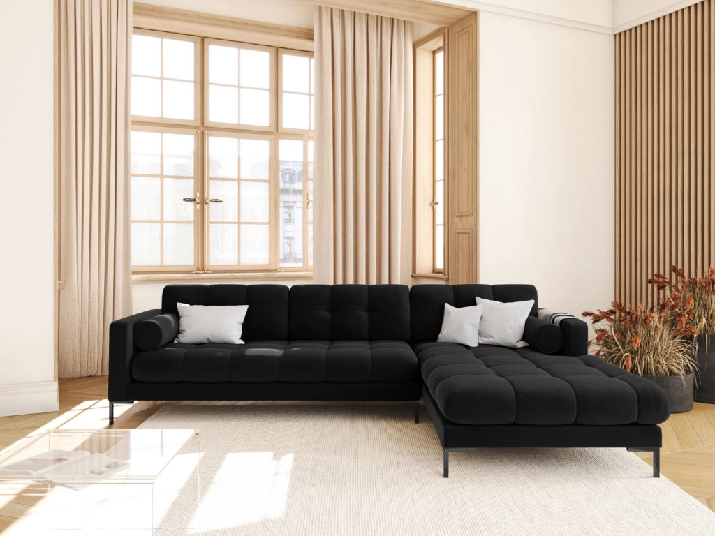 Cosmopolitan Design - Divano angolare destro "Bali" 5 posti in velluto nero 
