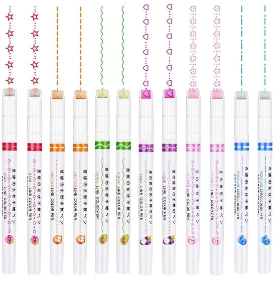 Set di 12 Stilografiche Curve Colorate per Progetti Creativi