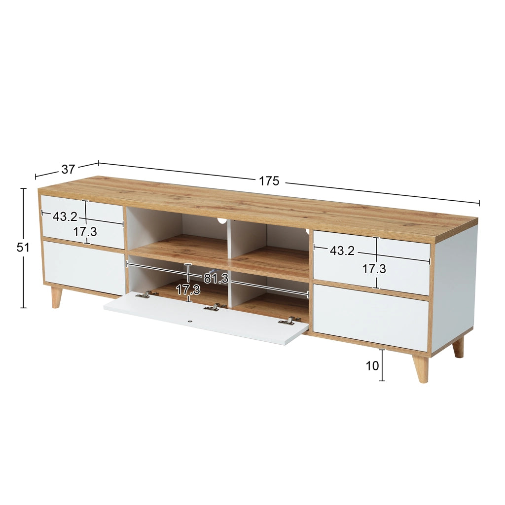 Mobile TV bianco e legno - Zephmum - Stile rustico con ante e ripiani