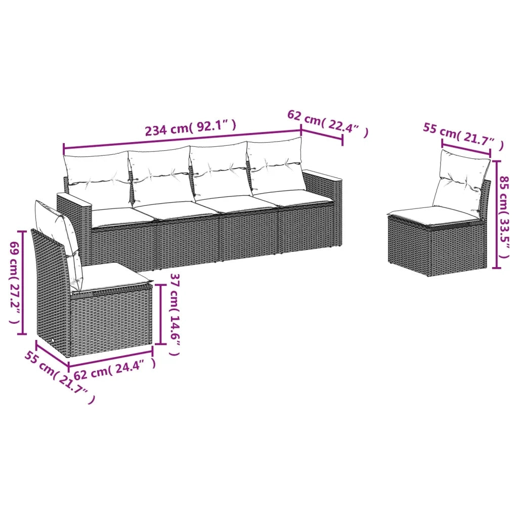 Set Divano da Giardino 6 pz con Cuscini Grigio in Polyrattan 3225864
