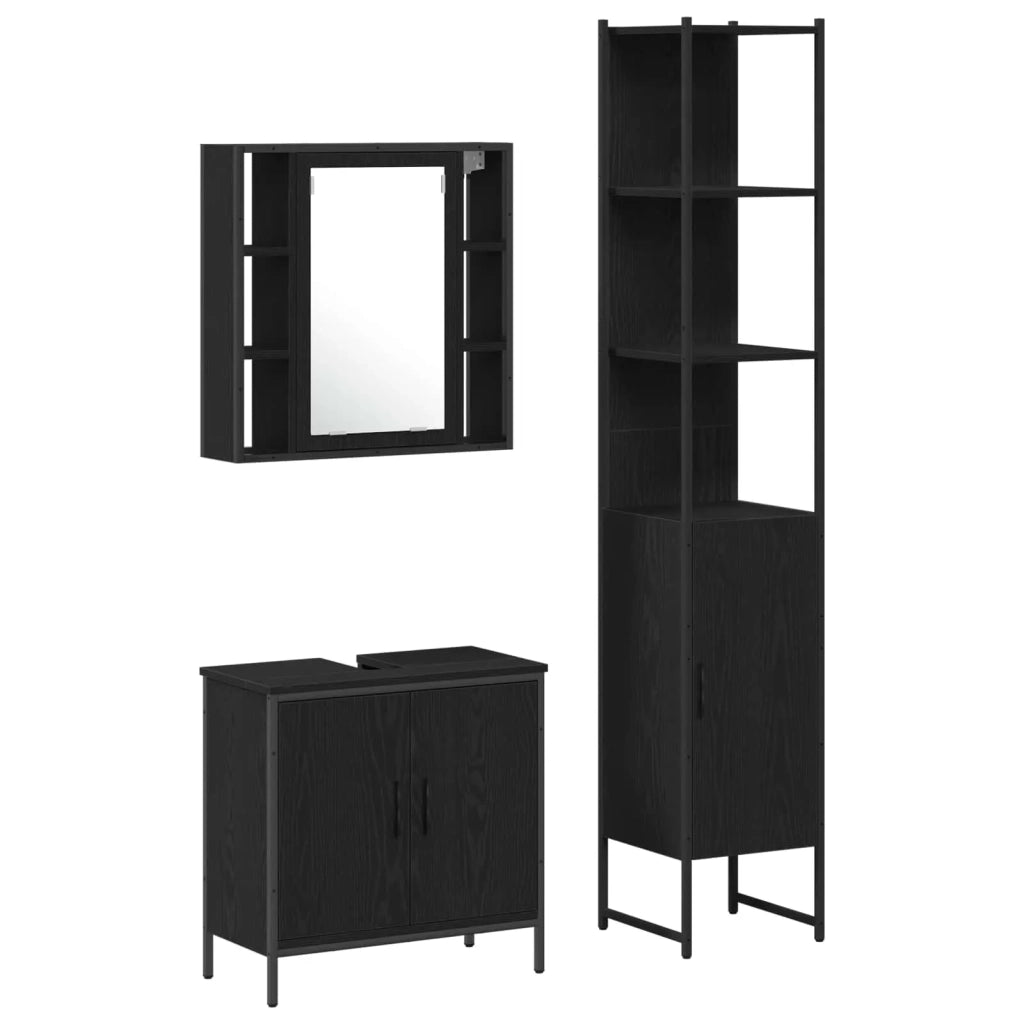 Unit¨¤ da Bagno | Armadio da bagno con lo scaffale 3 pz Nero Legno multistrato
