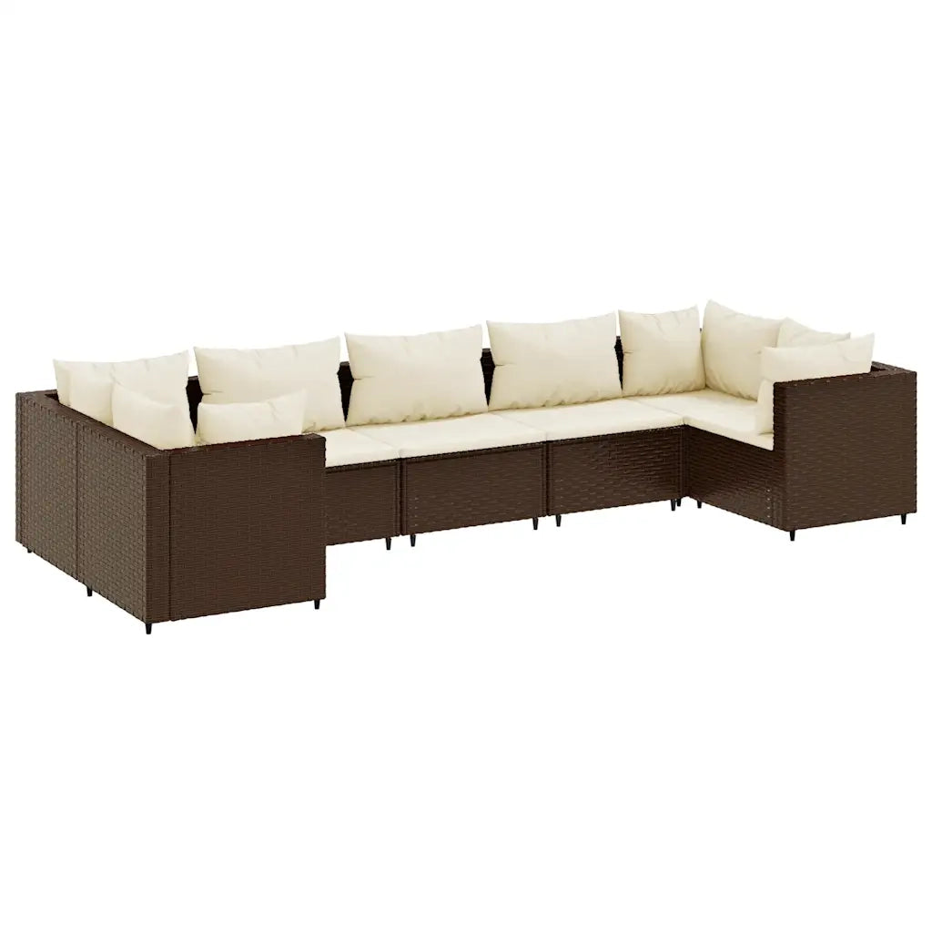 Set Divani da Giardino 7 pz con Cuscini in Polyrattan Marrone